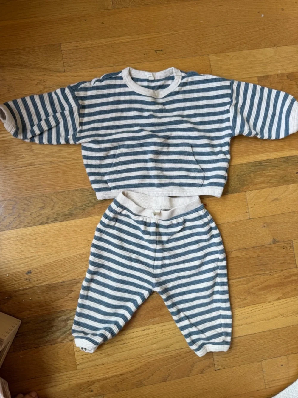 Quincy Mae Waffle Slouch Set | Ocean Stripe 6-12m